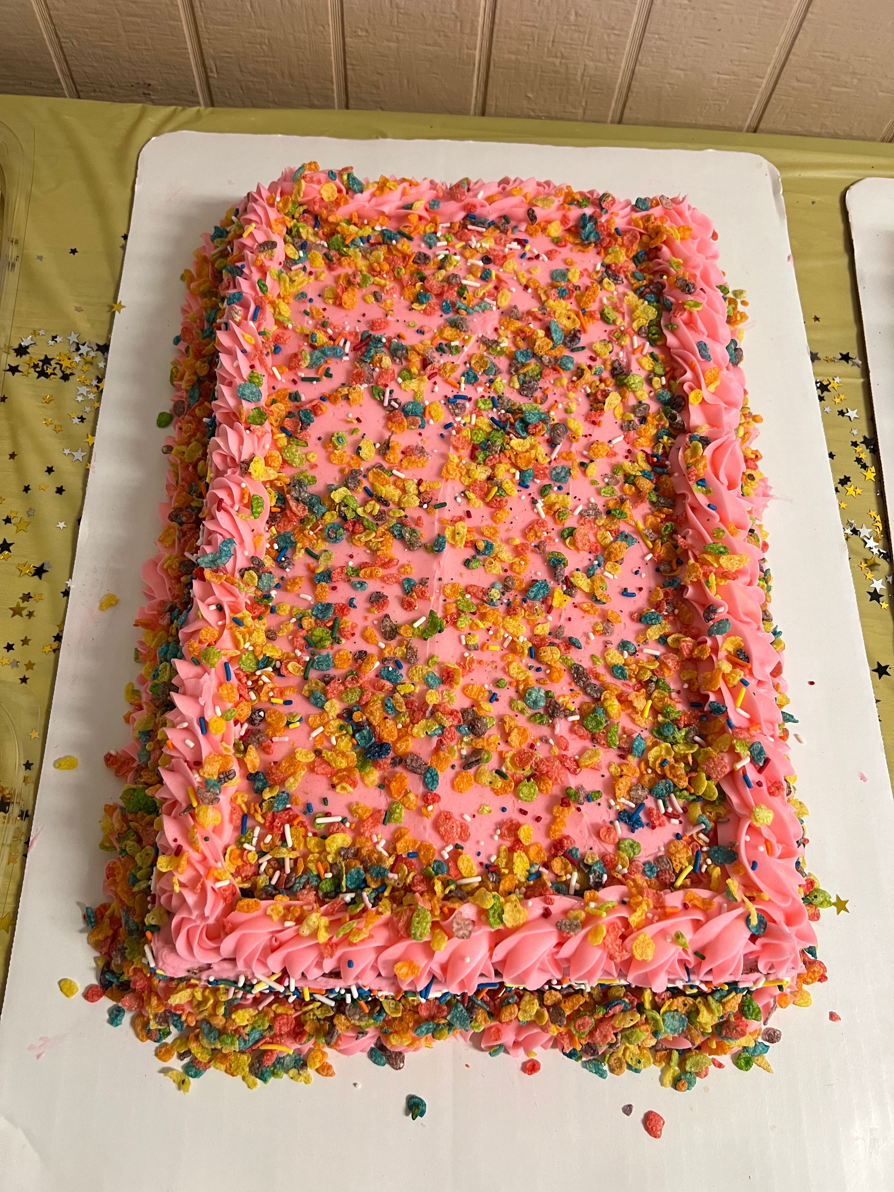 Fruitti Pebbles Celebration Cake w/ Butter cream frosting